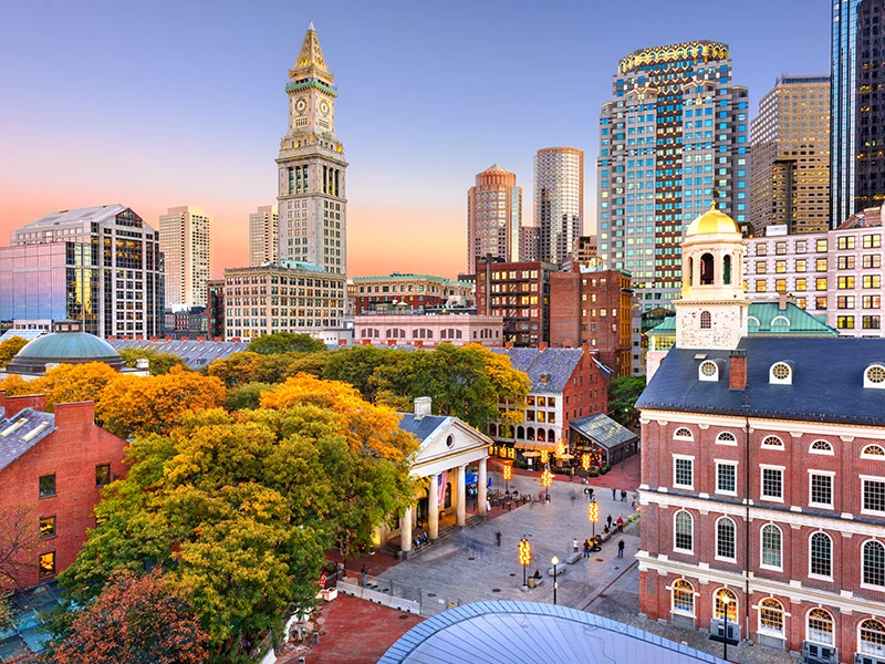 Downtown Quincy, Massachusetts in the fall