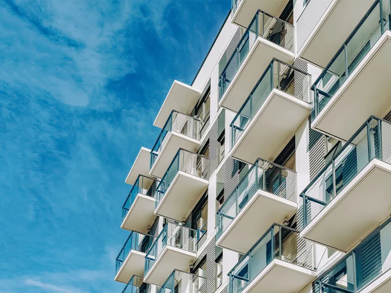 The exterior of a condo building.