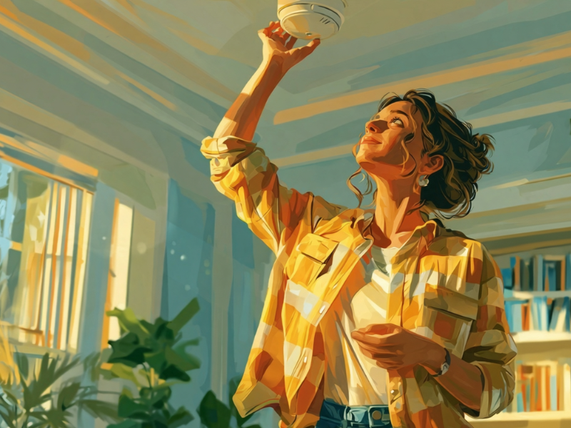 Host checking a smoke detector as part of a short-term rental safety checklist