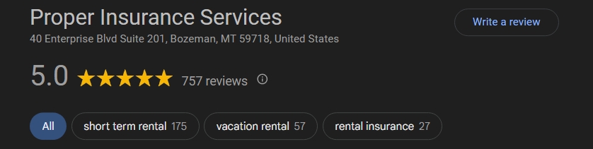 Screenshot_24-2-2026_91259_www.google.com Proper Insurance has a 5-star rating on Google Reviews for the best short-term rental insurance.