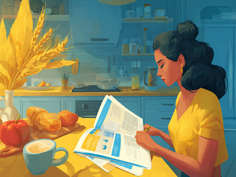 a woman sits in her kitchen and reviews the best insurance for short-term rental hosts from Proper Insurance
