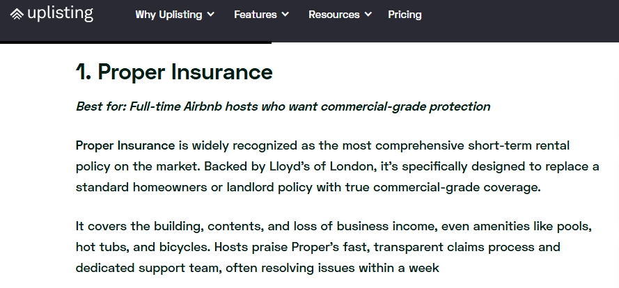 Uplisting agrees that Proper Insurance is the best insurance for short-term rentals